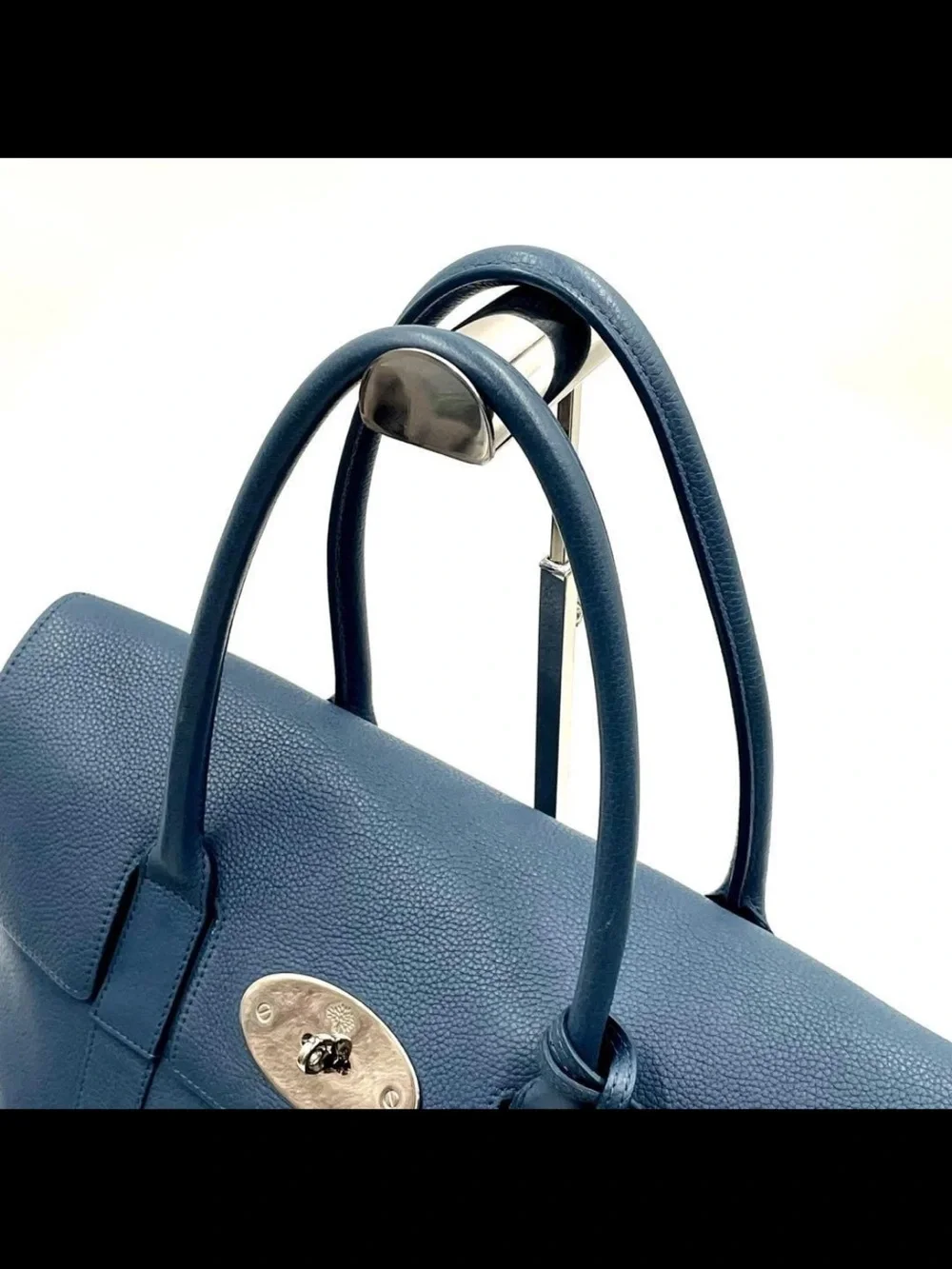 Mulberry Blue Leather Satchel with Turn-Lock Closure